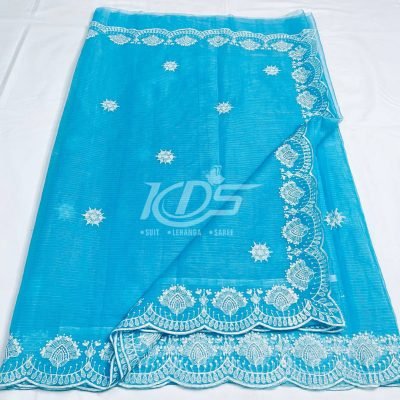 LIGHT FIROZI KOTA DORIA EMBROIDERY SAREE