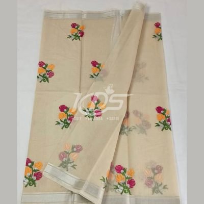 BROWN KOTA DORIA FLORAL EMBROIDERY WORK SAREE WITH ZARI BORDER
