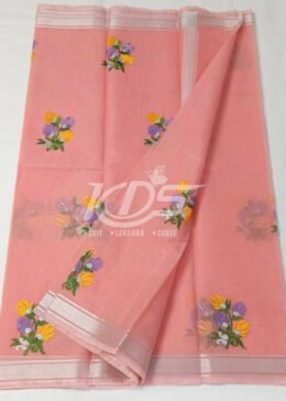 peach floral embroidery work kota doria saree