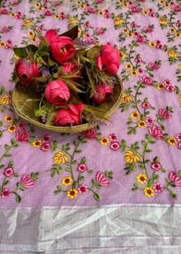 PINK KOTA DORIA FLORAL EMBROIDERY WORK SAREE WITH BLOUSE