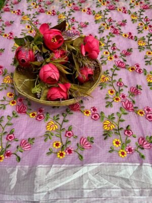 PINK KOTA DORIA FLORAL EMBROIDERY WORK SAREE WITH BLOUSE