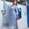 Soft Blue Kota Doria Hand Block Print Readymade Suit With Bottom and Dupatta