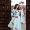 SKY BLUE ORGANZA HAIND PAINTED SUIT SET