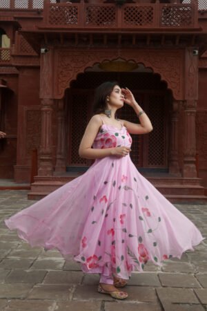 PINK ORGANZA HAIND PAINTED SUIT SET