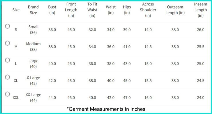 SIZE CHART