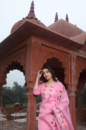 Pink Kota Doria Hand Painted Readymade Suit