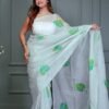 LIGHT PISTA ORGANZA FLORAL PRINT SAREE WITH BLOUSE