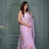 LIGHT PURPLE ORGANZA FLORAL PRINT SAREE WITH BLOUSE