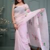 LIGHT PINK ORGANZA FLORAL PRINT SAREE WITH BLOUSE