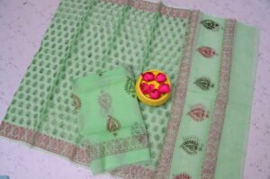 Kota Doria Hand Block Print Unstitched Suit Set