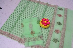 Kota Doria Hand Block Print Unstitched Suit Set